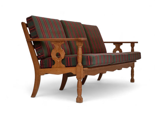 1970s, Danish 3-seater sofa, green furniture wool, oak wood.