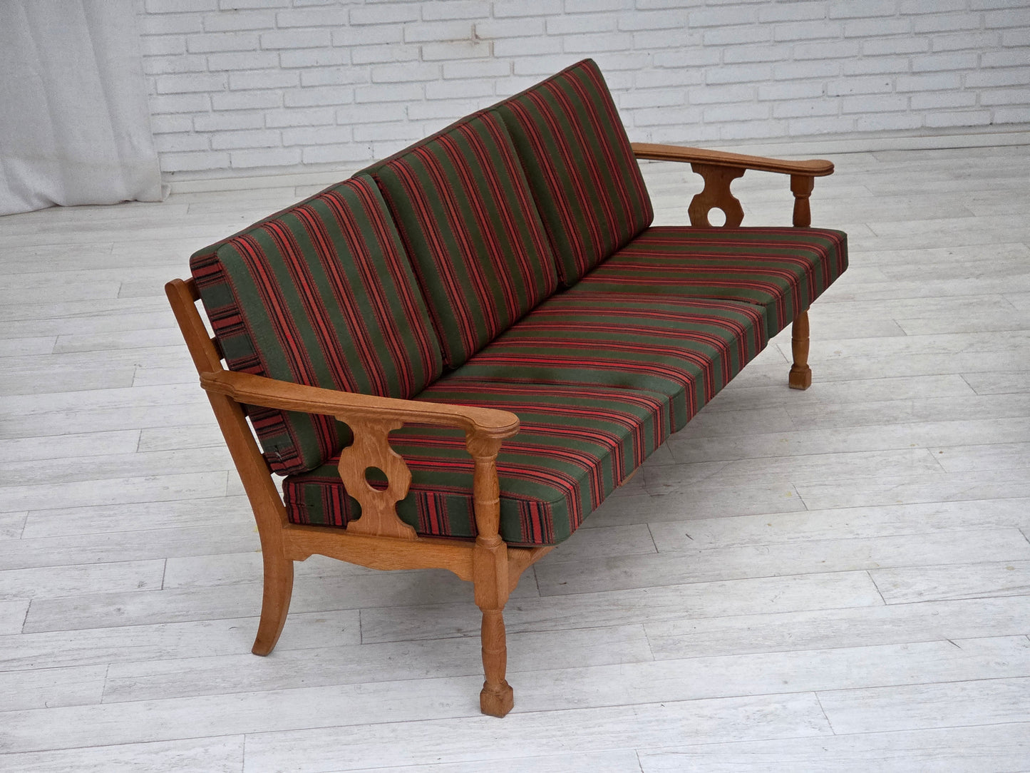 1970s, Danish 3-seater sofa, green furniture wool, oak wood.