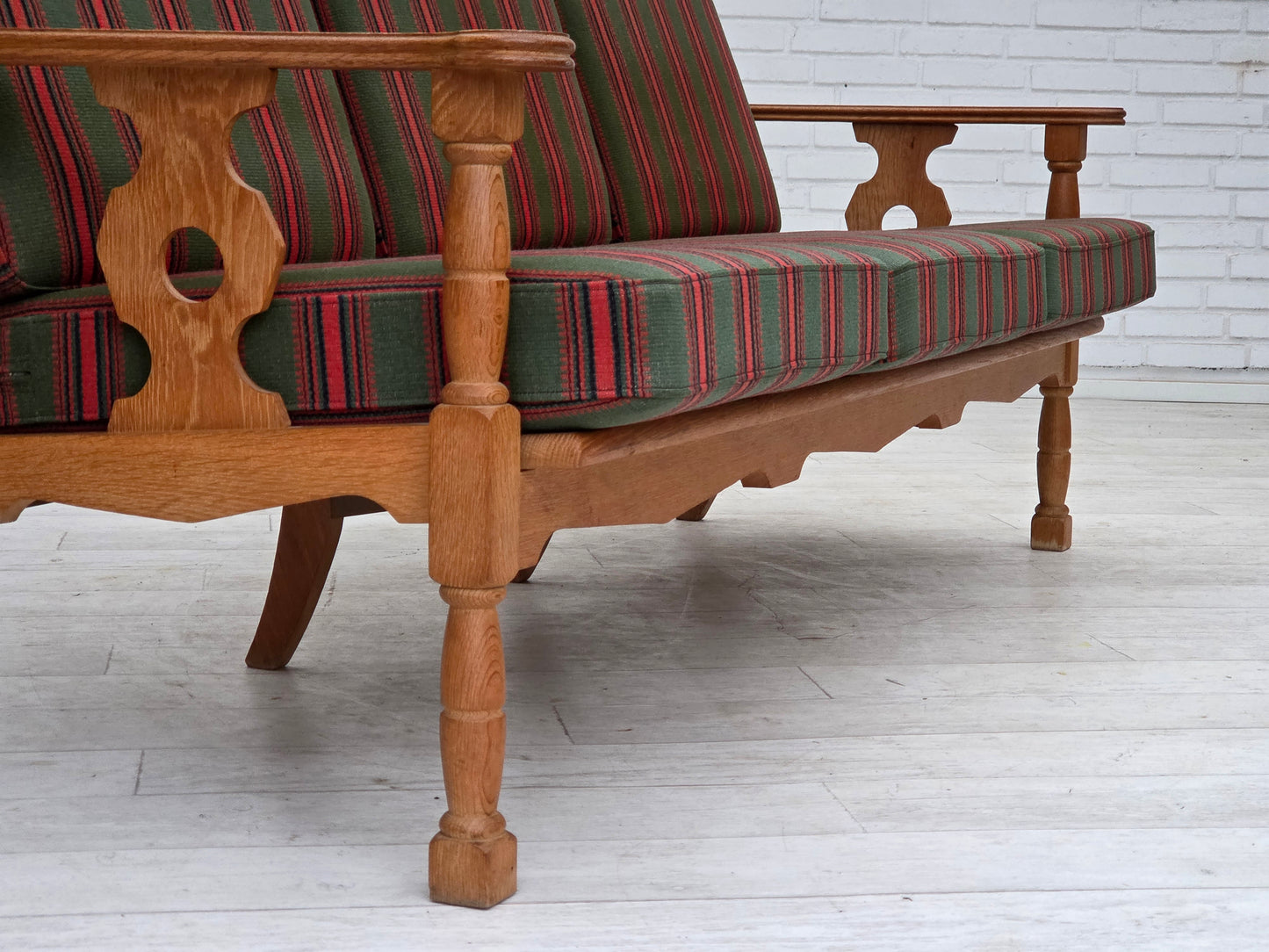 1970s, Danish 3-seater sofa, green furniture wool, oak wood.