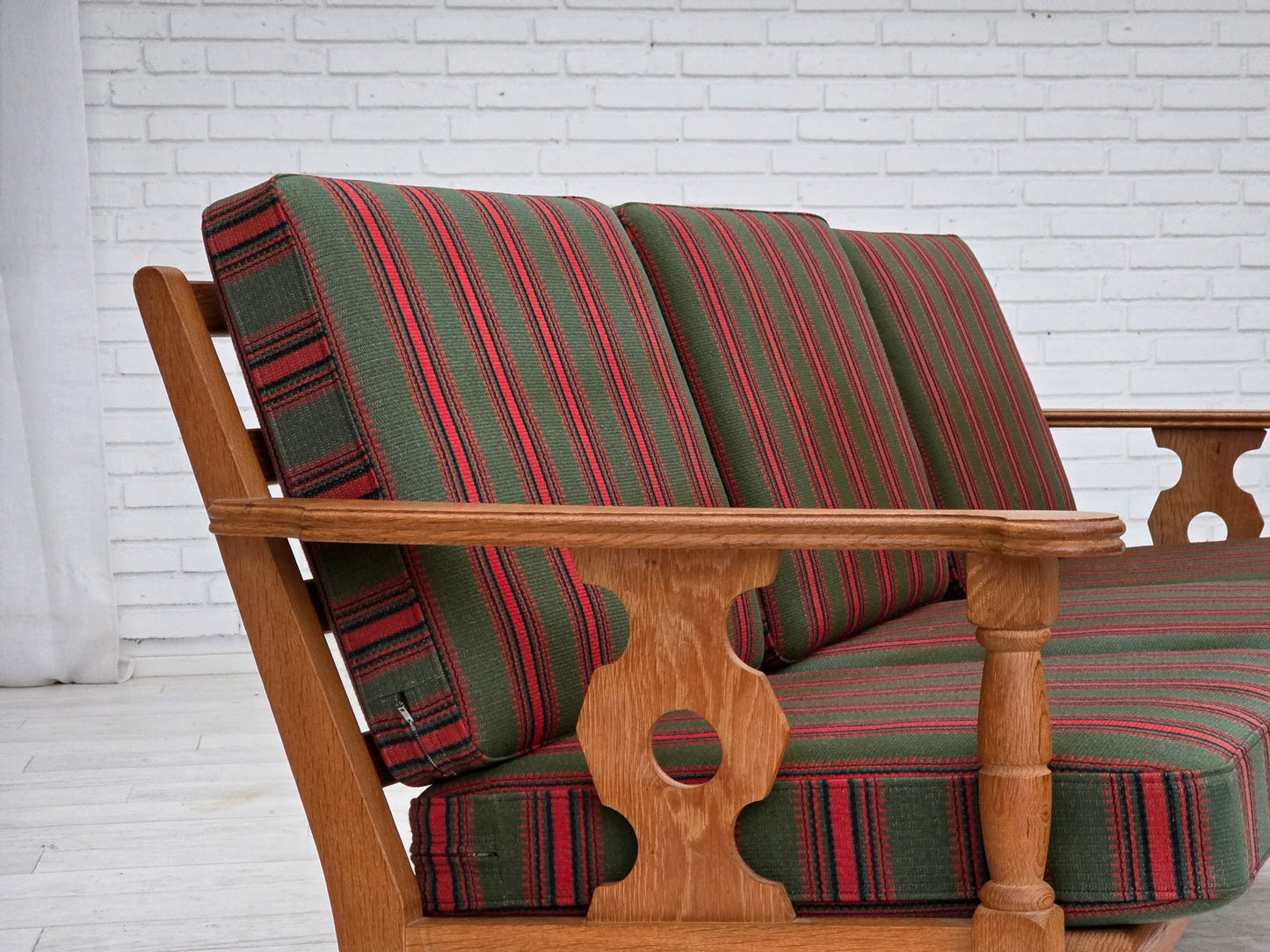 1970s, Danish 3-seater sofa, green furniture wool, oak wood.