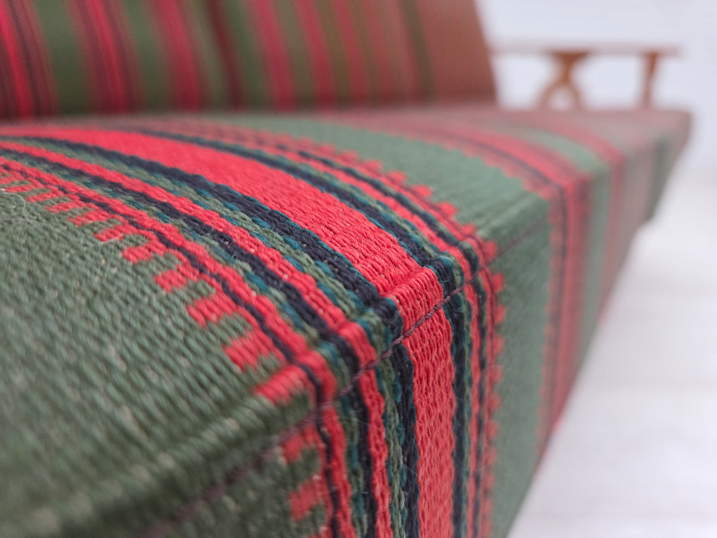 1970s, Danish 3-seater sofa, green furniture wool, oak wood.