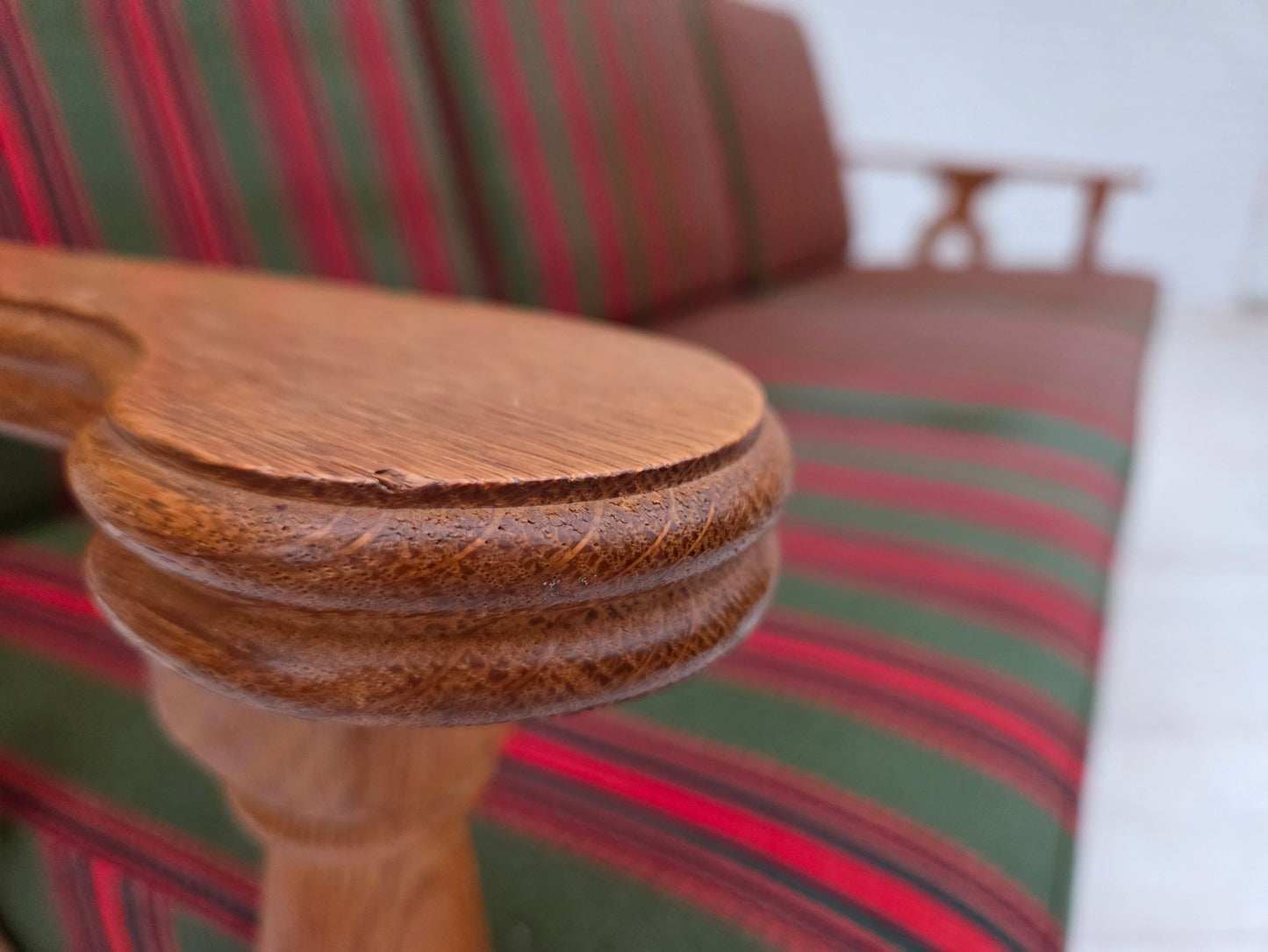 1970s, Danish 3-seater sofa, green furniture wool, oak wood.