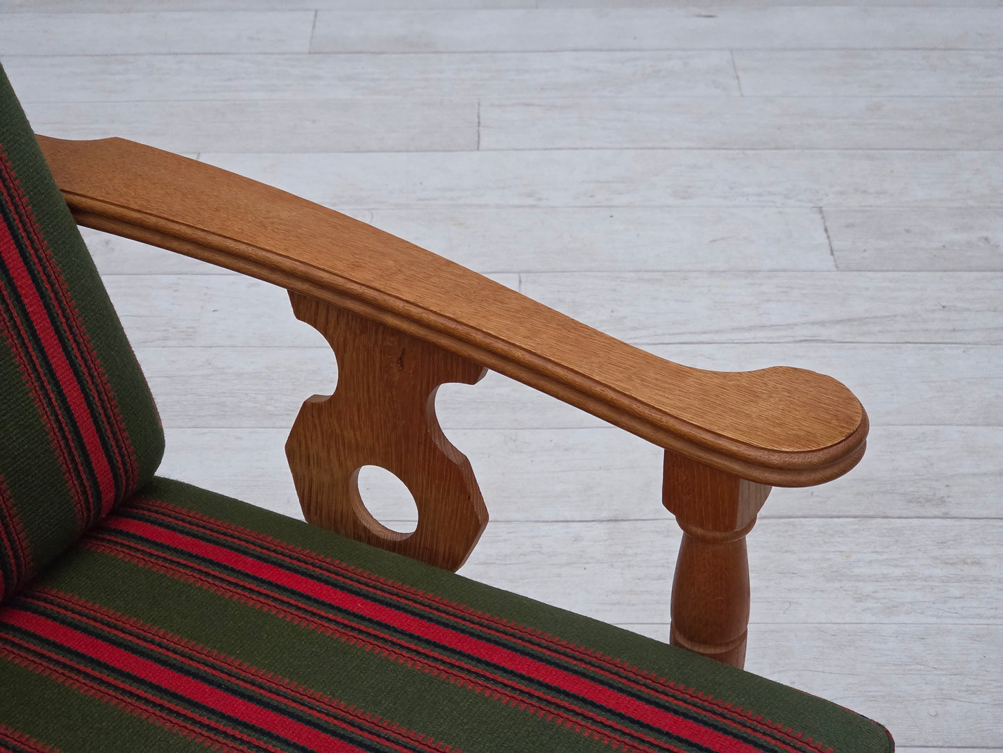 1970s, Danish 3-seater sofa, green furniture wool, oak wood.