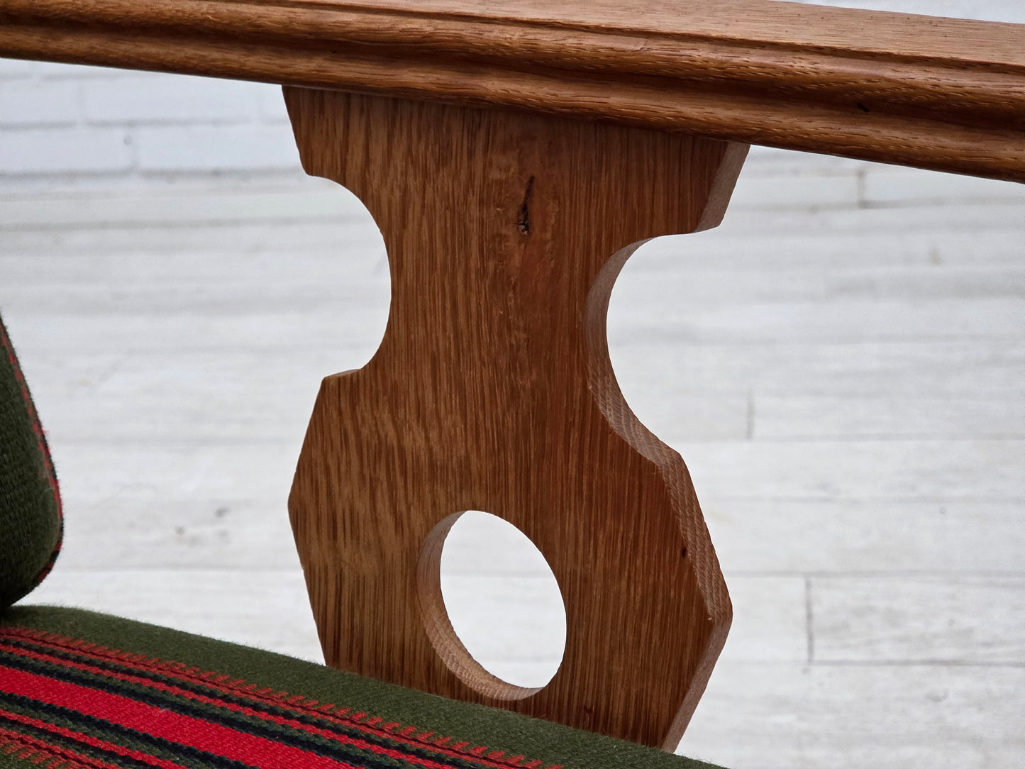 1970s, Danish 3-seater sofa, green furniture wool, oak wood.