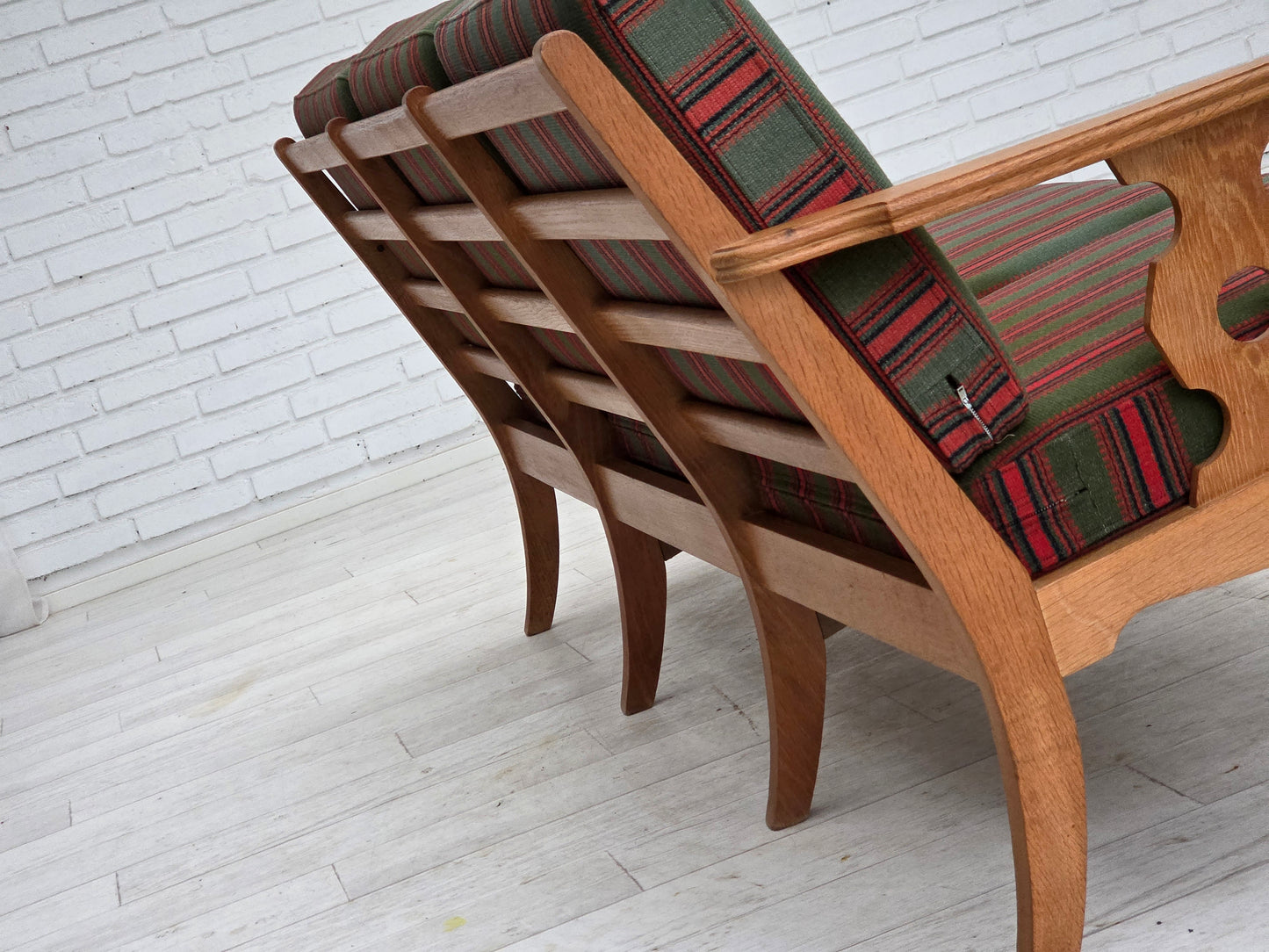 1970s, Danish 3-seater sofa, green furniture wool, oak wood.