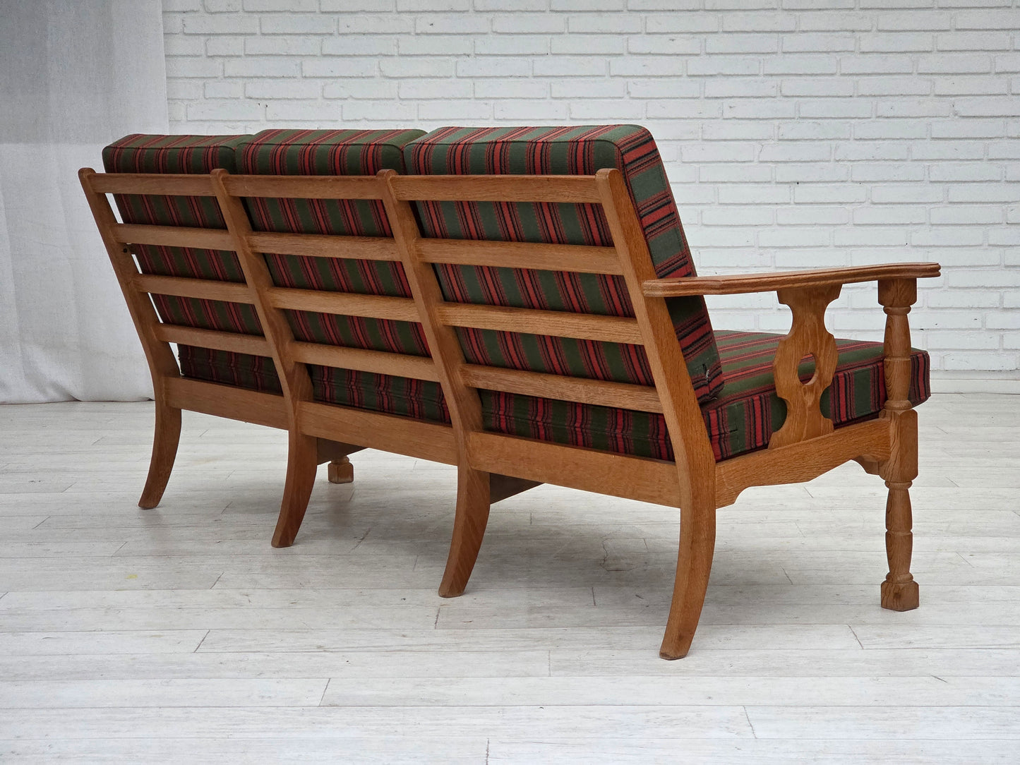 1970s, Danish 3-seater sofa, green furniture wool, oak wood.