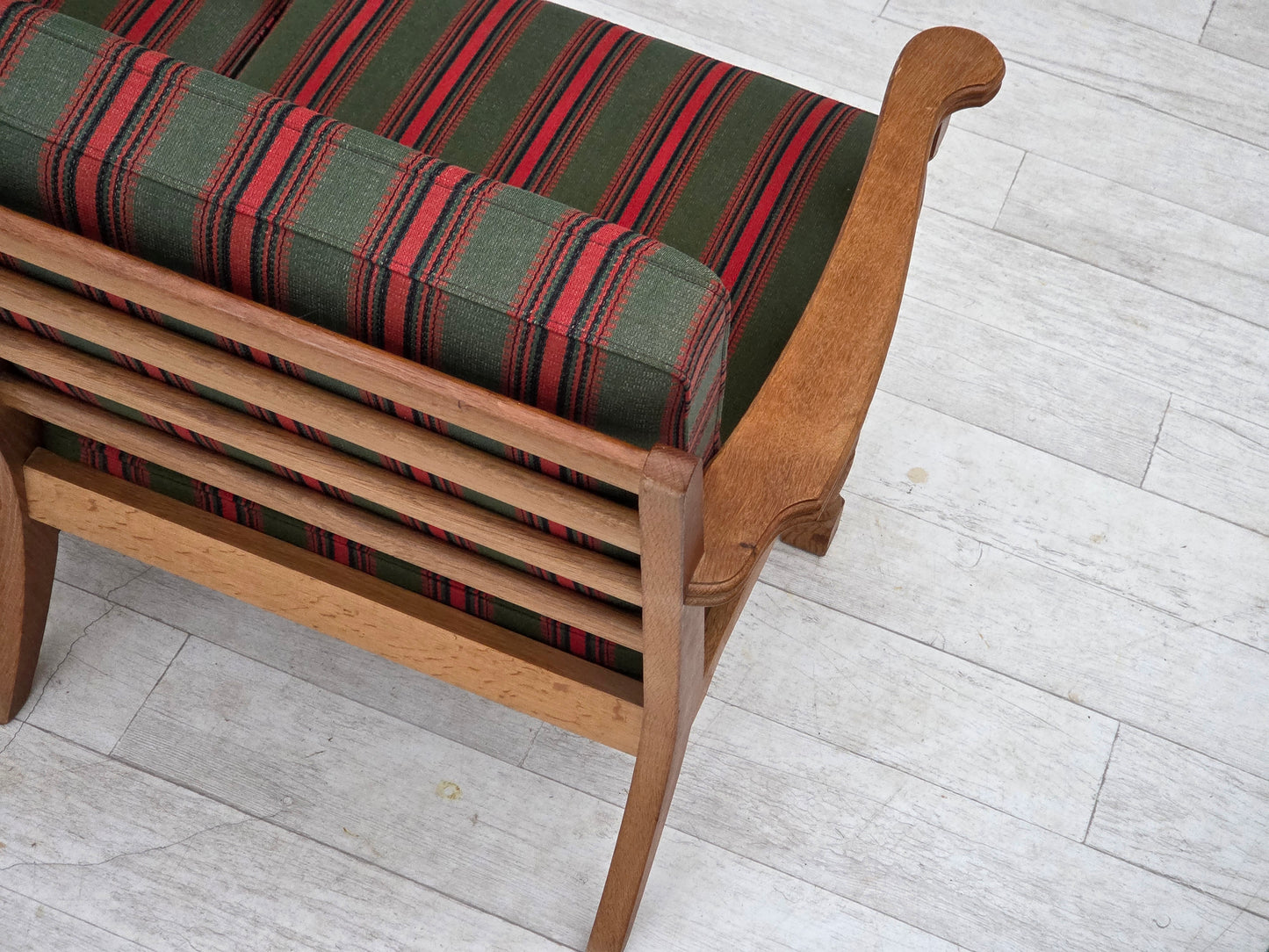 1970s, Danish 3-seater sofa, green furniture wool, oak wood.