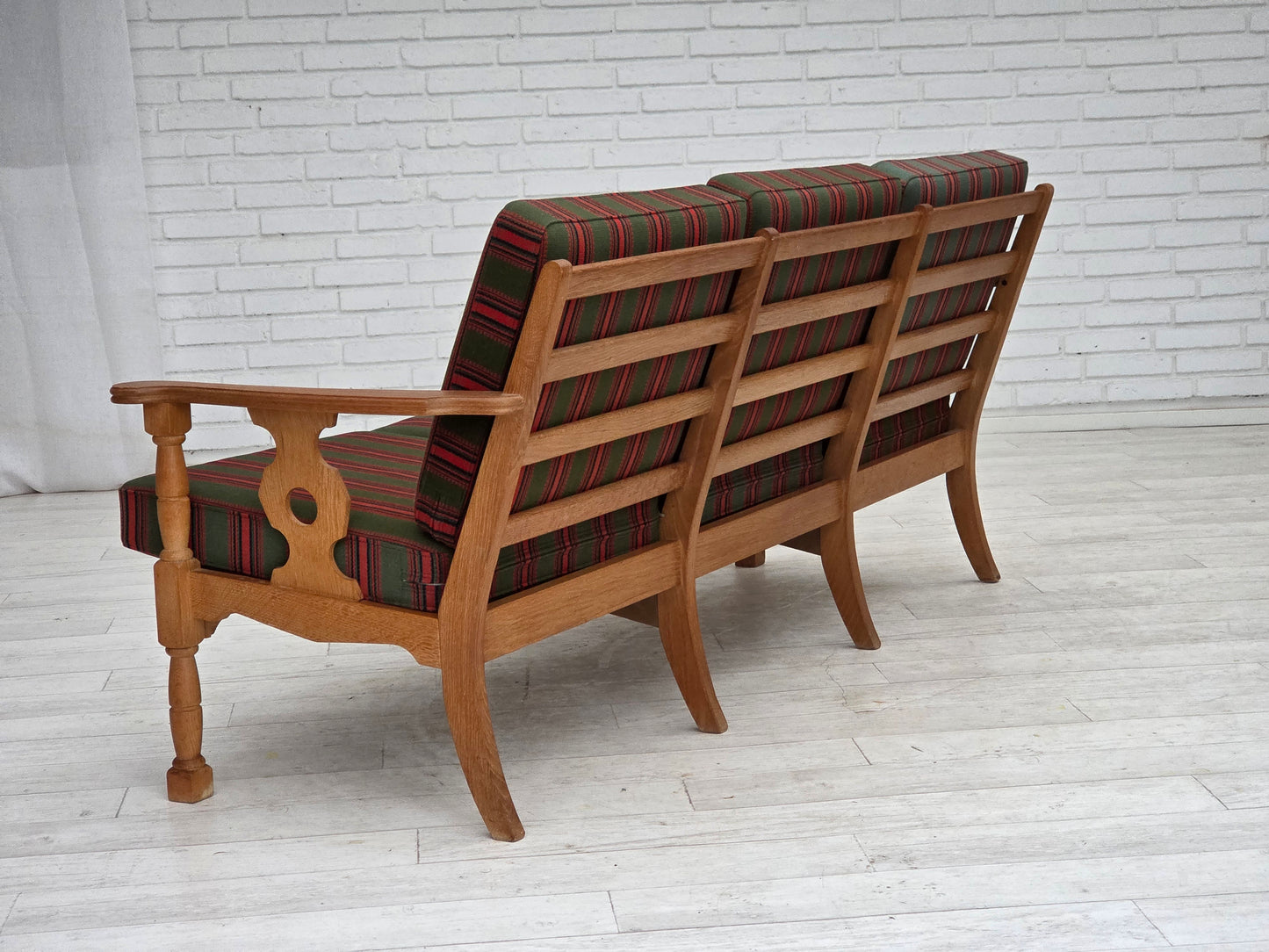 1970s, Danish 3-seater sofa, green furniture wool, oak wood.