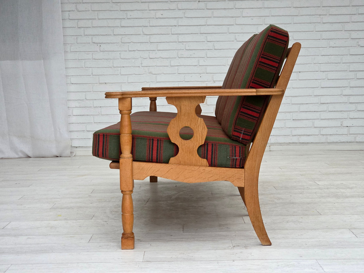 1970s, Danish 3-seater sofa, green furniture wool, oak wood.