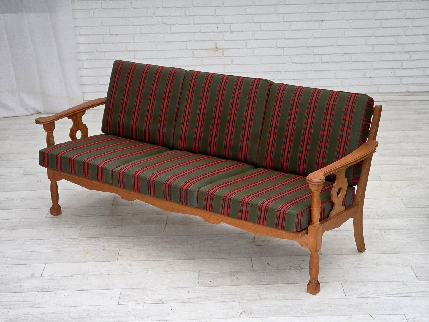 1970s, Danish 3-seater sofa, green furniture wool, oak wood.