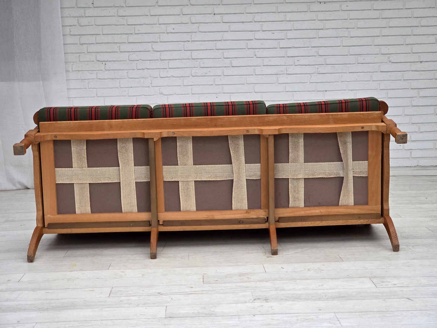 1970s, Danish 3-seater sofa, green furniture wool, oak wood.