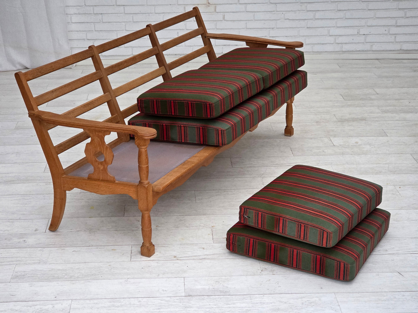 1970s, Danish 3-seater sofa, green furniture wool, oak wood.