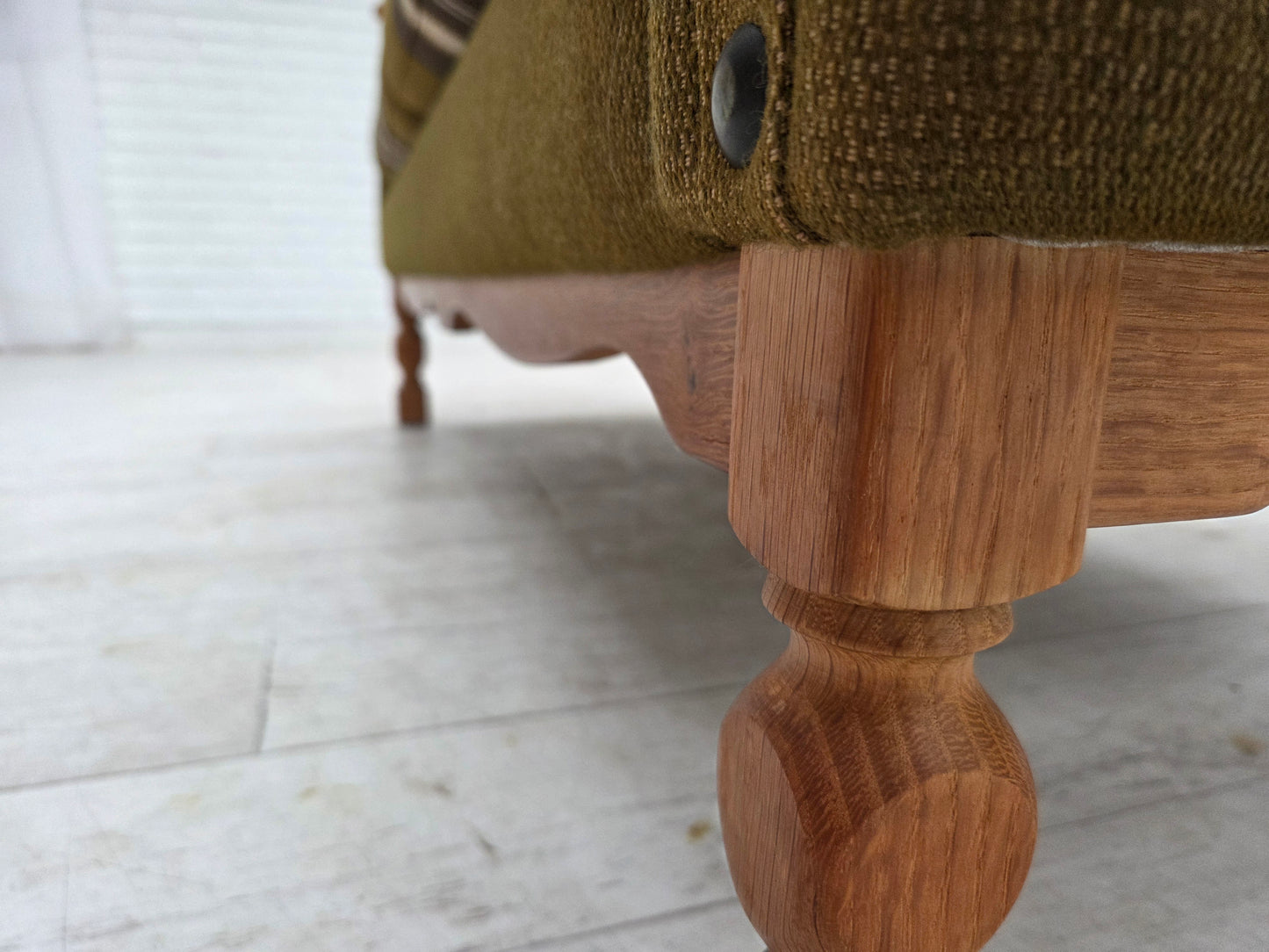 1970s, Danish 2-seater sofa, green furniture wool, oak wood.