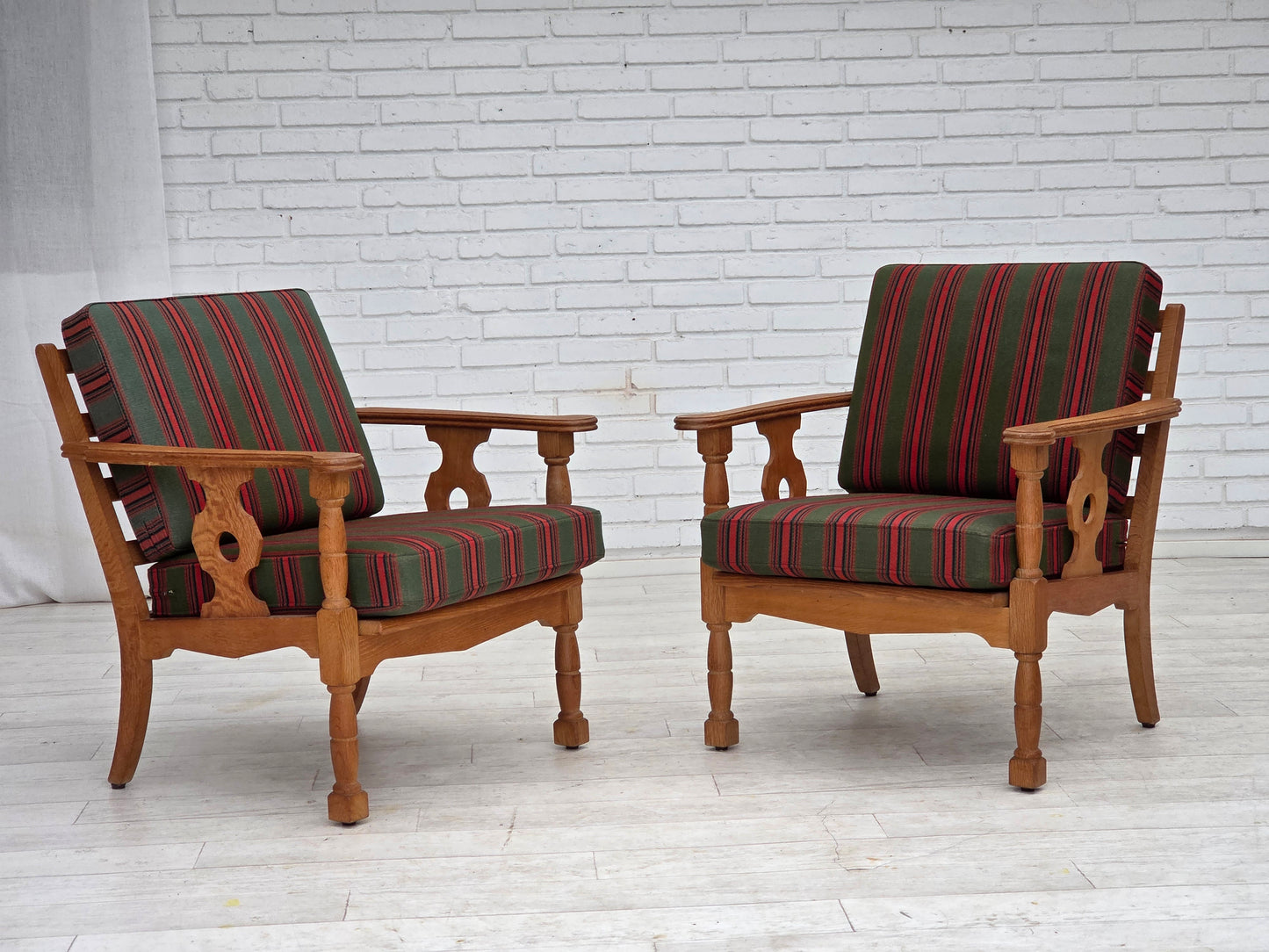 1970s, Danish armchair, green furniture wool, solid oak wood.
