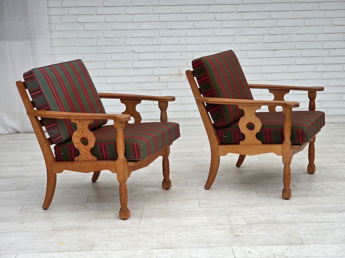 1970s, Danish armchair, green furniture wool, solid oak wood.
