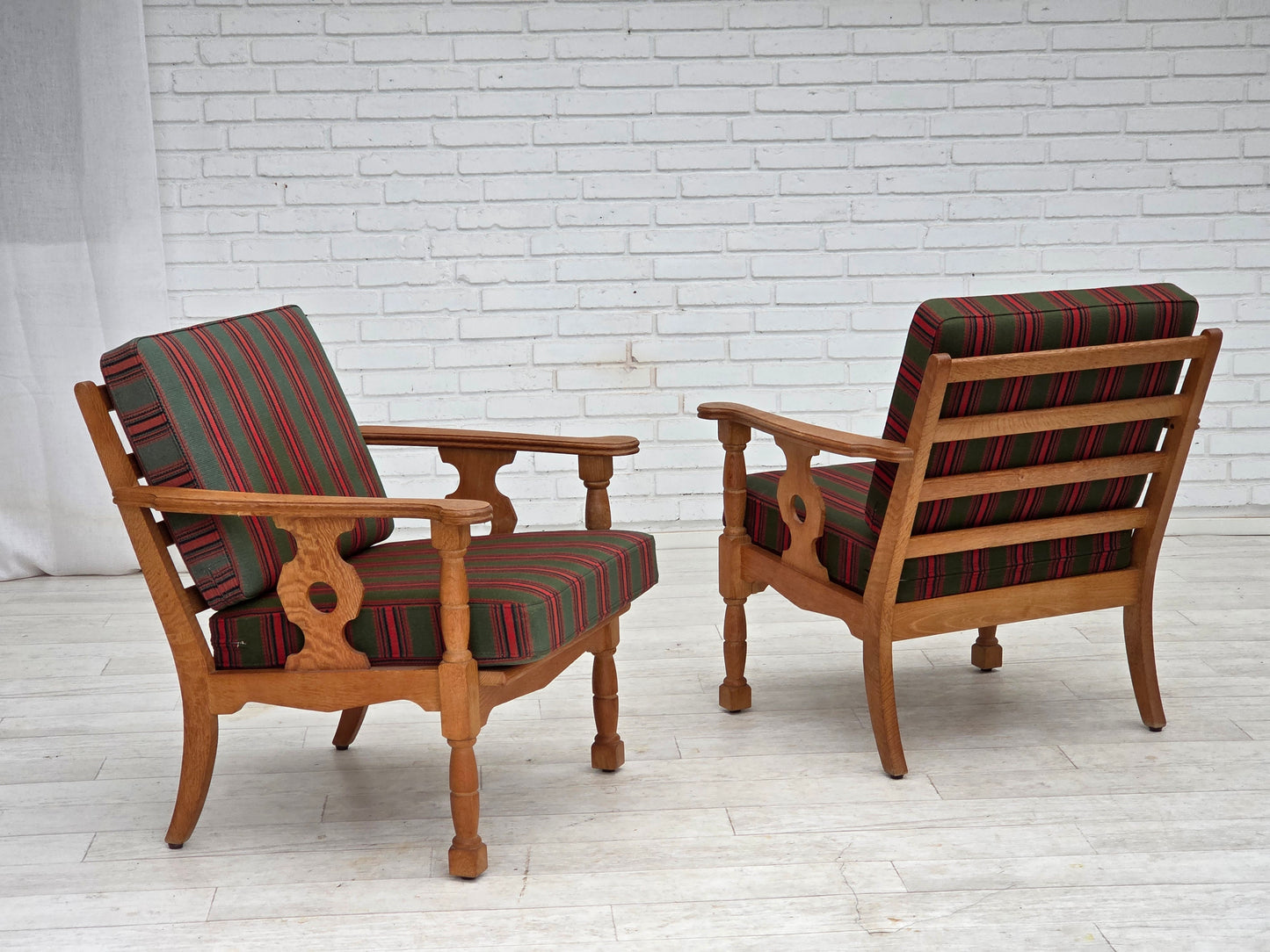 1970s, Danish armchair, green furniture wool, solid oak wood.