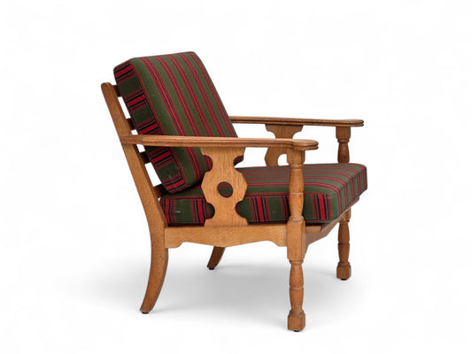1970s, Danish armchair, green furniture wool, solid oak wood.