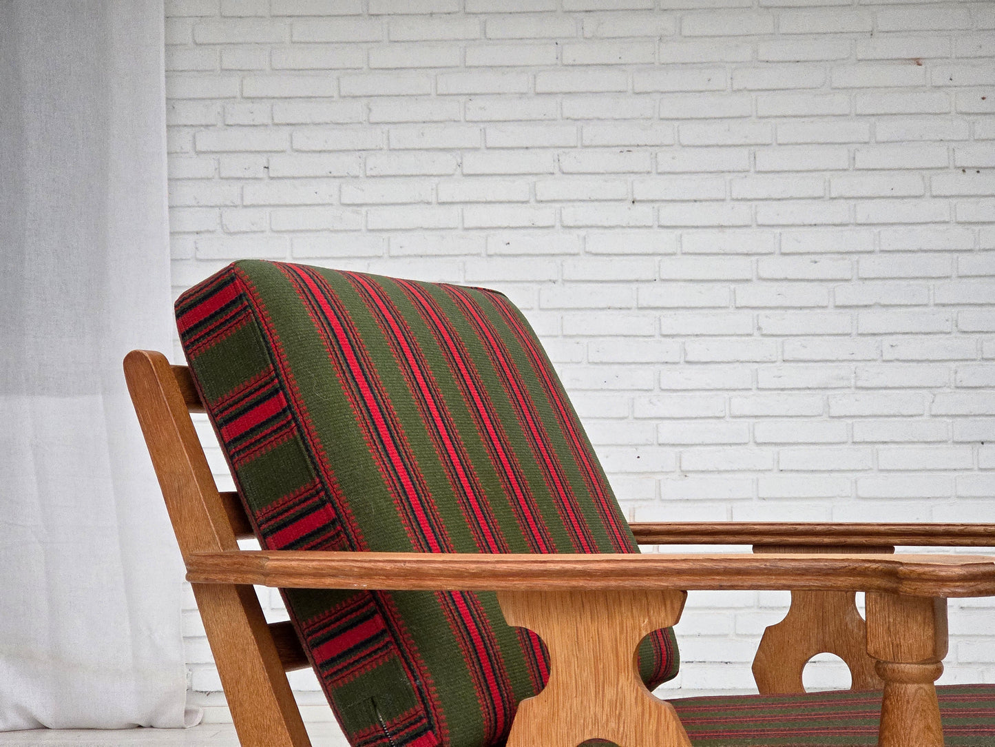 1970s, Danish armchair, green furniture wool, solid oak wood.
