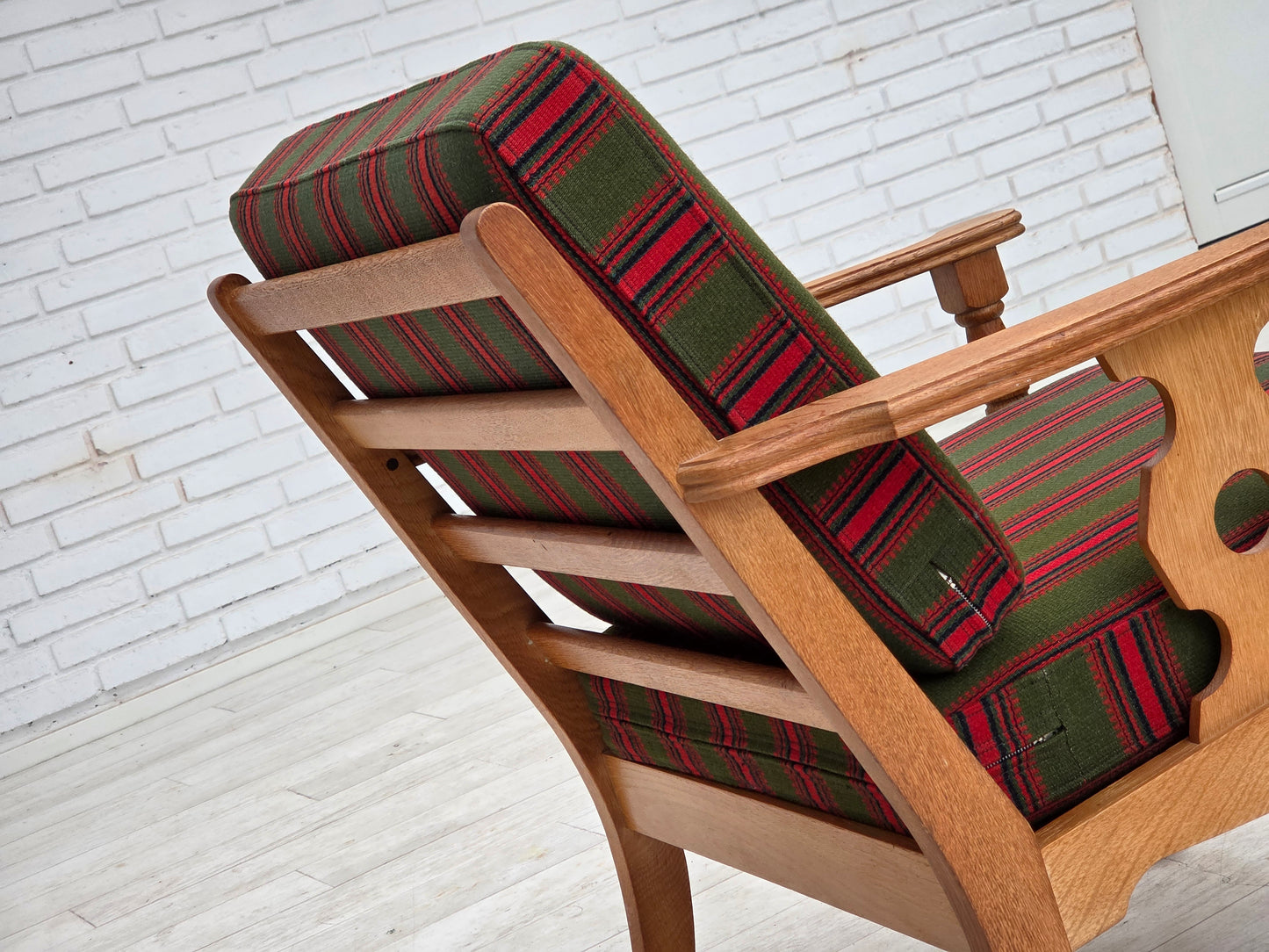 1970s, Danish armchair, green furniture wool, solid oak wood.