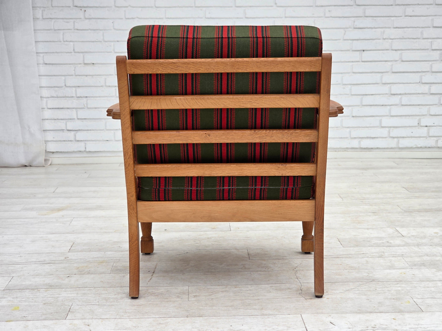 1970s, Danish armchair, green furniture wool, solid oak wood.
