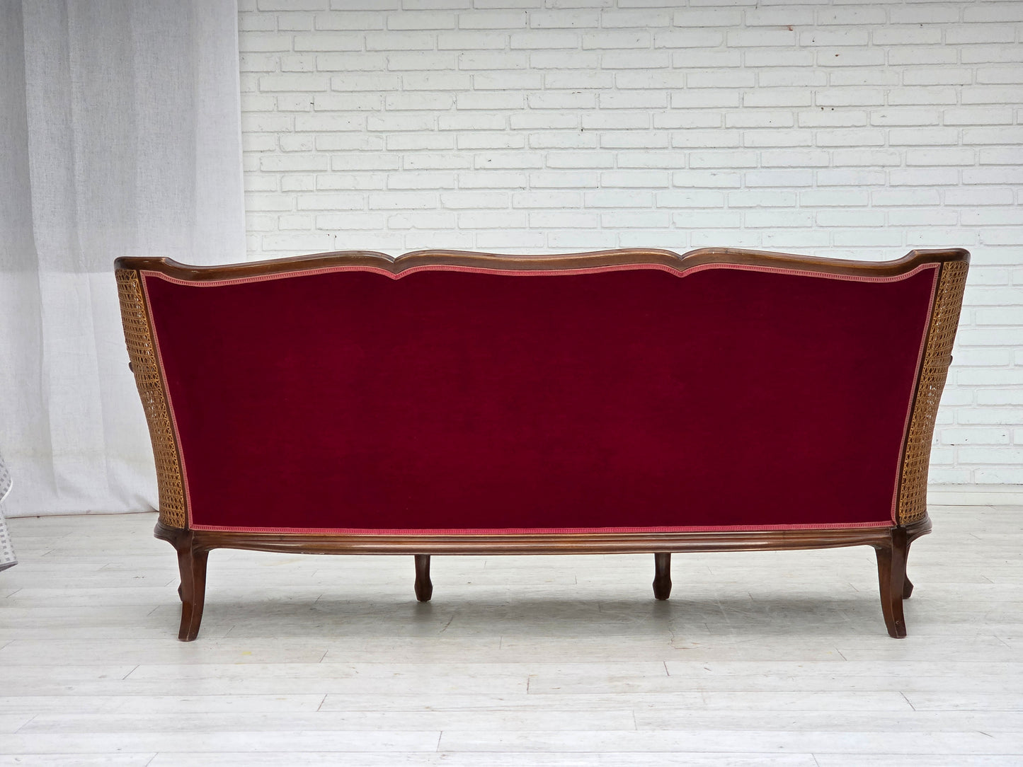 1950s, Danish 3-seater sofa, furniture velour, ash wood, furniture mesh.