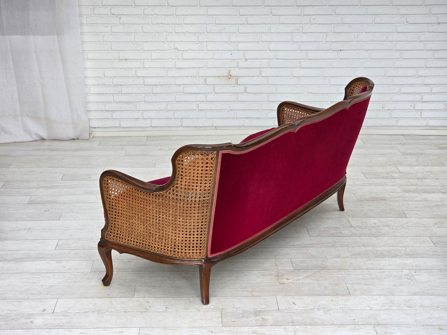 1950s, Danish 3-seater sofa, furniture velour, ash wood, furniture mesh.