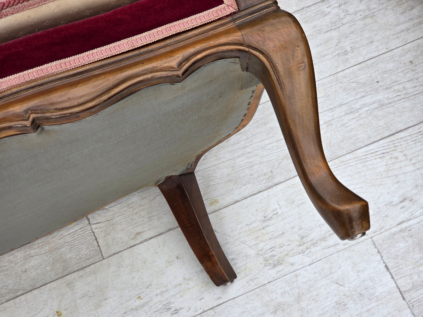 1950s, Danish 3-seater sofa, furniture velour, ash wood, furniture mesh.