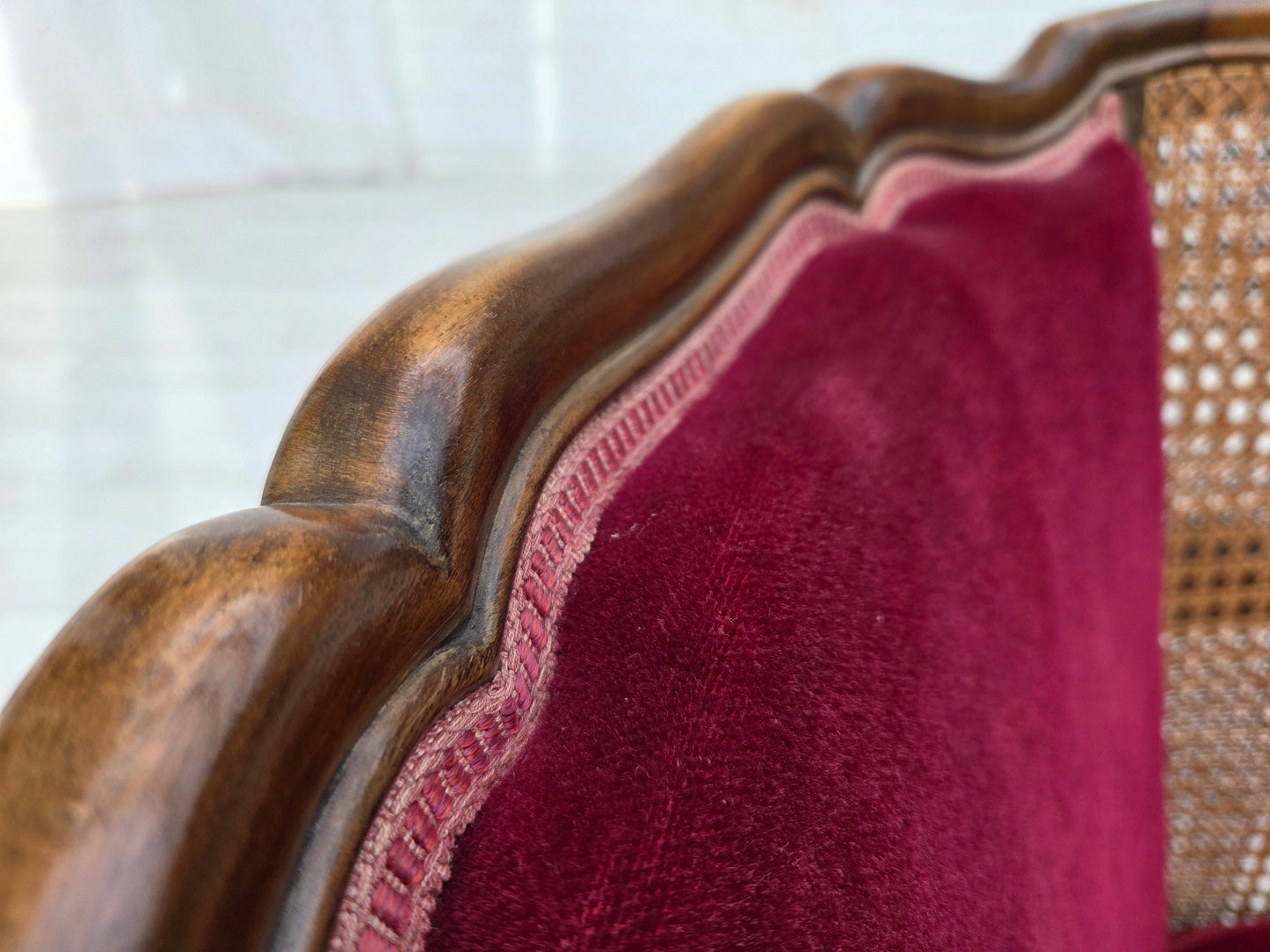 1950s, Danish armchair, furniture velour, ash wood, furniture mesh.