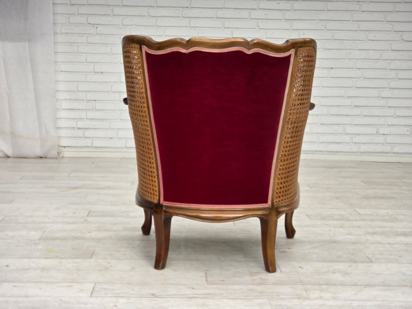 1950s, Danish armchair, furniture velour, ash wood, furniture mesh.
