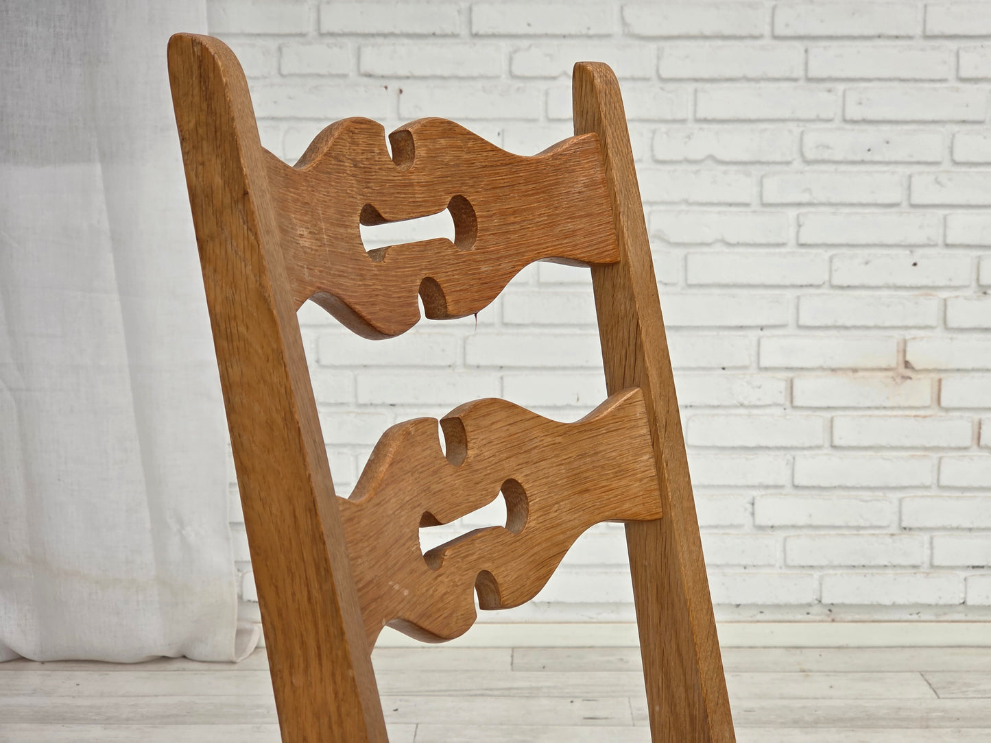 1970s, set of 2 Danish dining chairs, furniture wool, solid oak wood.