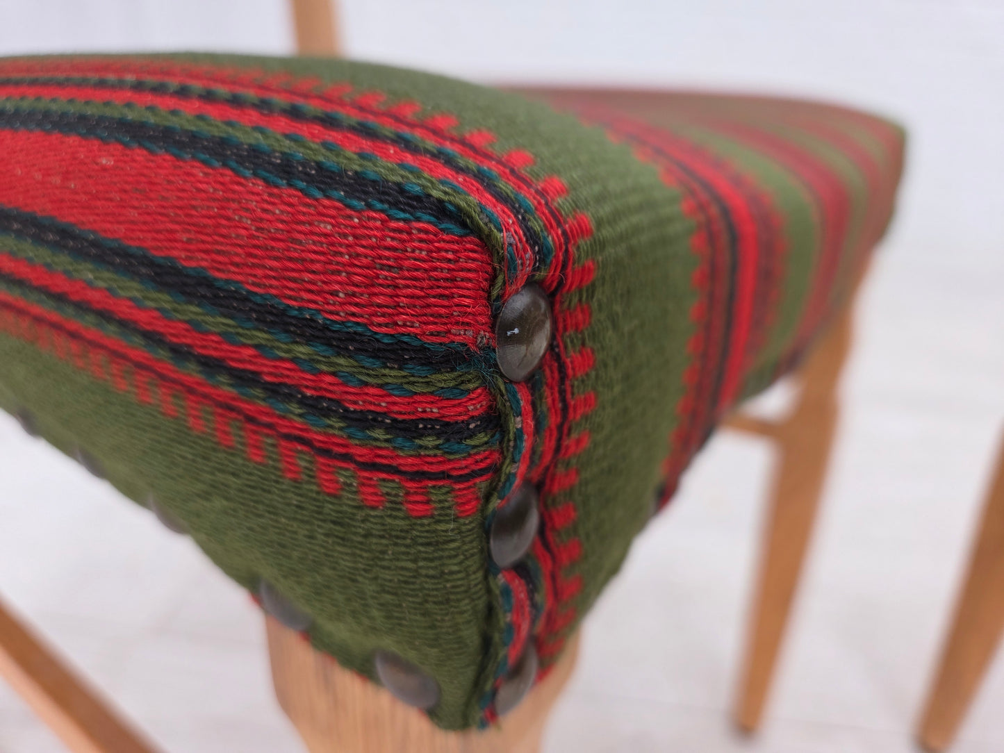 1970s, set of 2 Danish dining chairs, furniture wool, solid oak wood.