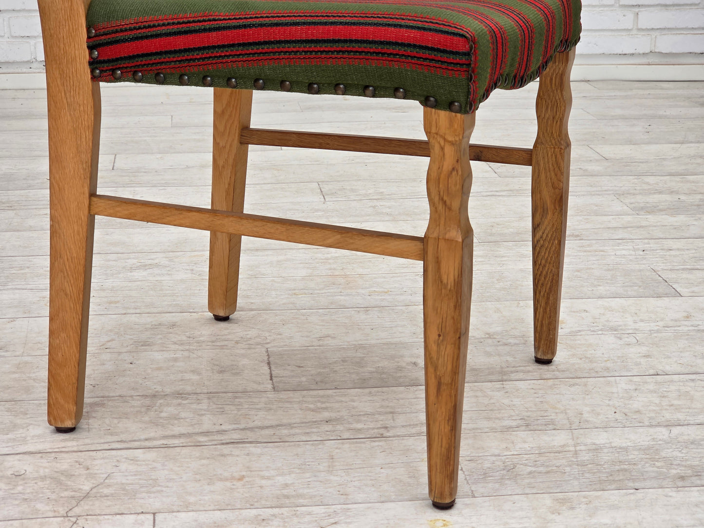 1970s, set of 2 Danish dining chairs, furniture wool, solid oak wood.