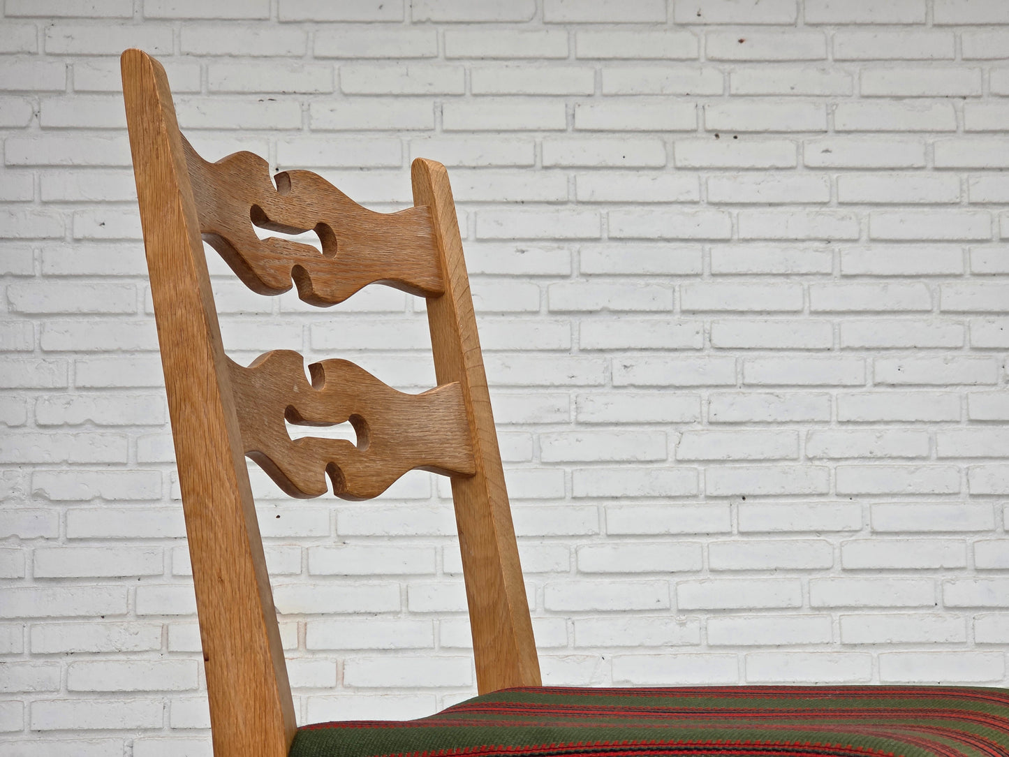 1970s, set of 2 Danish dining chairs, furniture wool, solid oak wood.