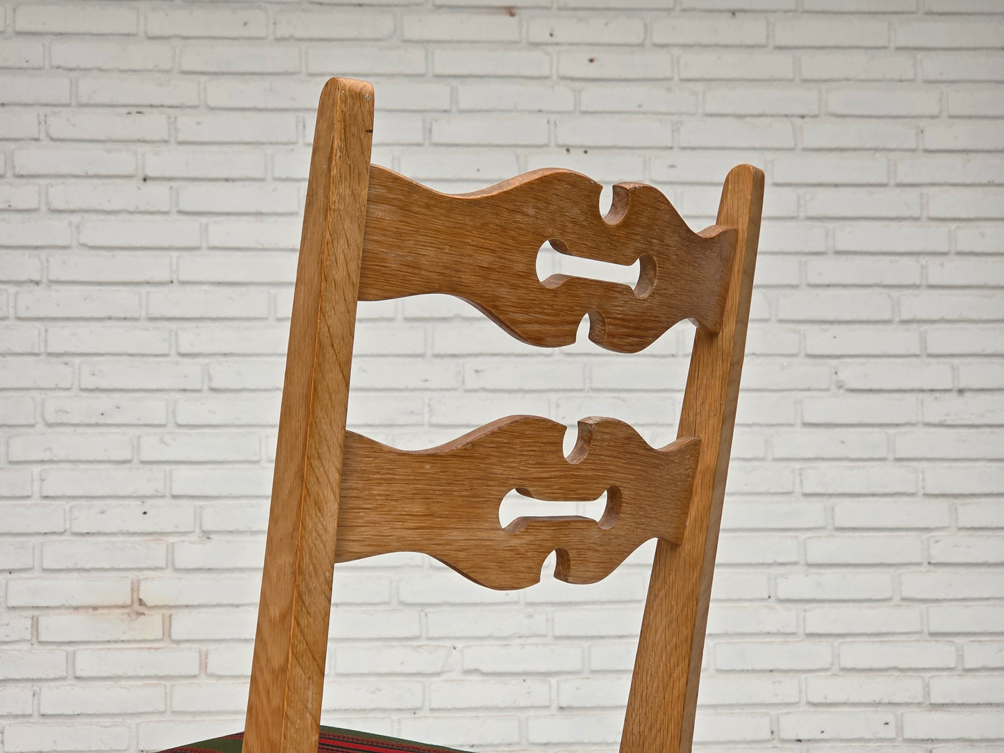 1970s, set of 2 Danish dining chairs, furniture wool, solid oak wood.