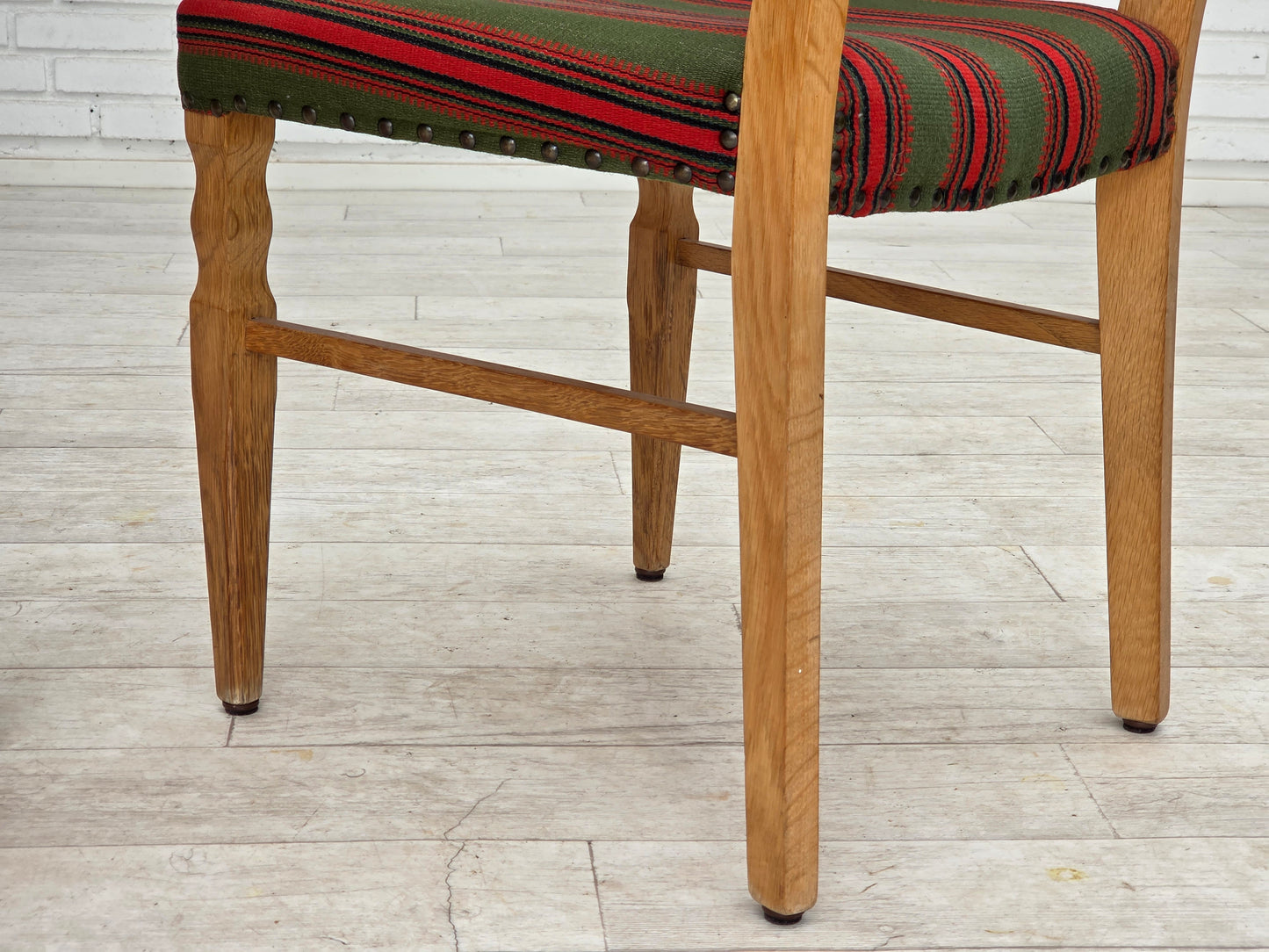 1970s, set of 2 Danish dining chairs, furniture wool, solid oak wood.