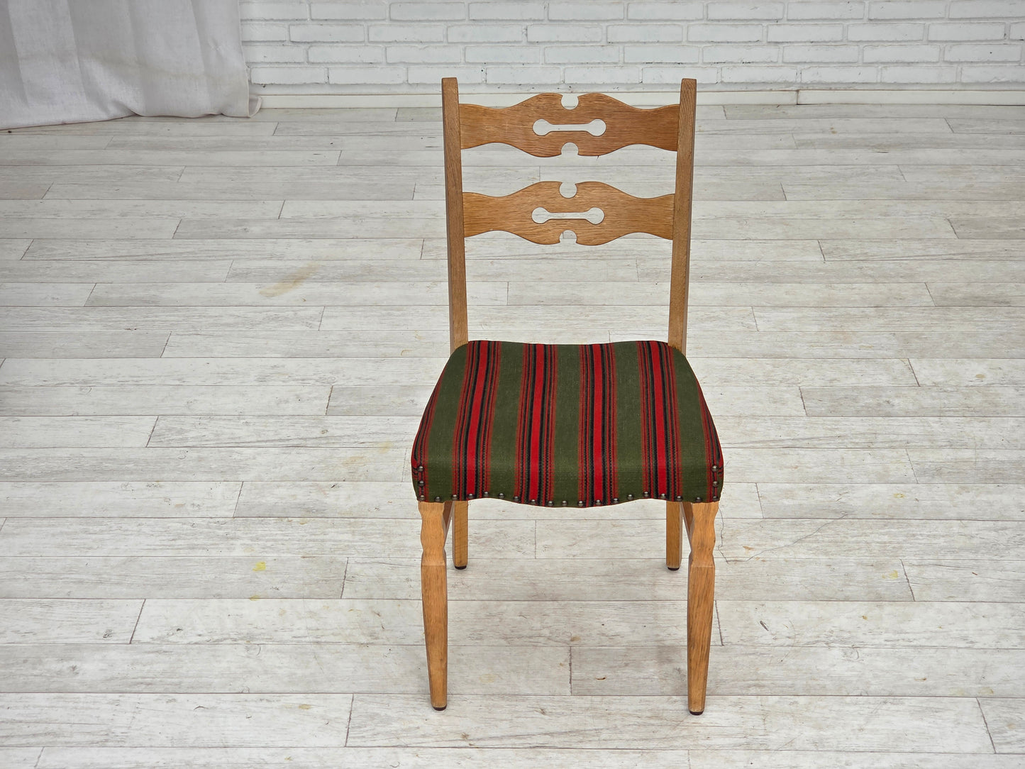 1970s, set of 2 Danish dining chairs, furniture wool, solid oak wood.