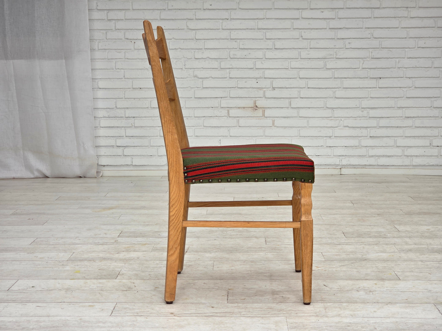 1970s, set of 2 Danish dining chairs, furniture wool, solid oak wood.