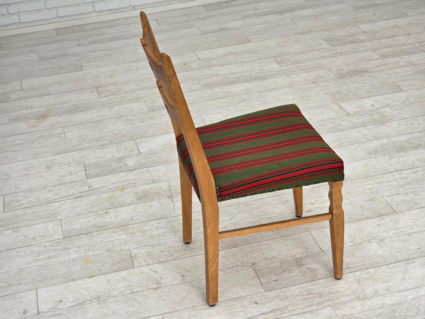 1970s, set of 2 Danish dining chairs, furniture wool, solid oak wood.