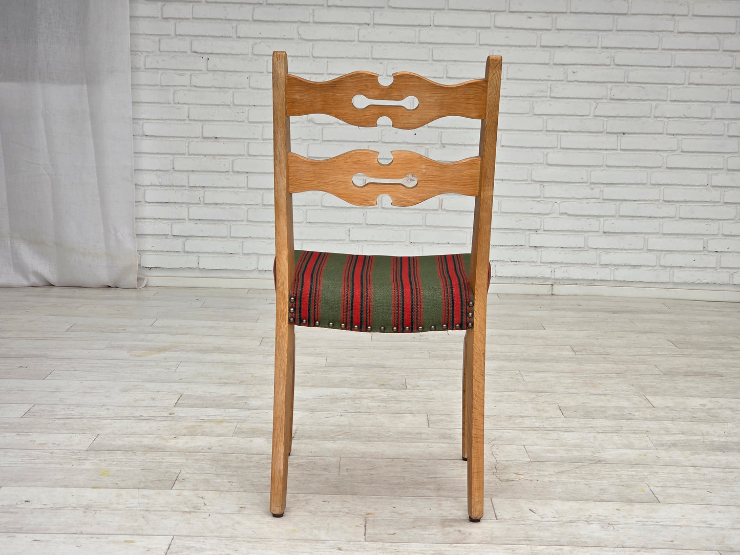 1970s, set of 2 Danish dining chairs, furniture wool, solid oak wood.