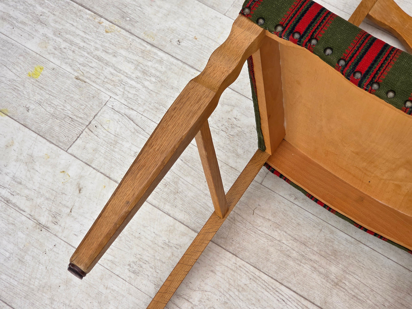 1970s, set of 2 Danish dining chairs, furniture wool, solid oak wood.