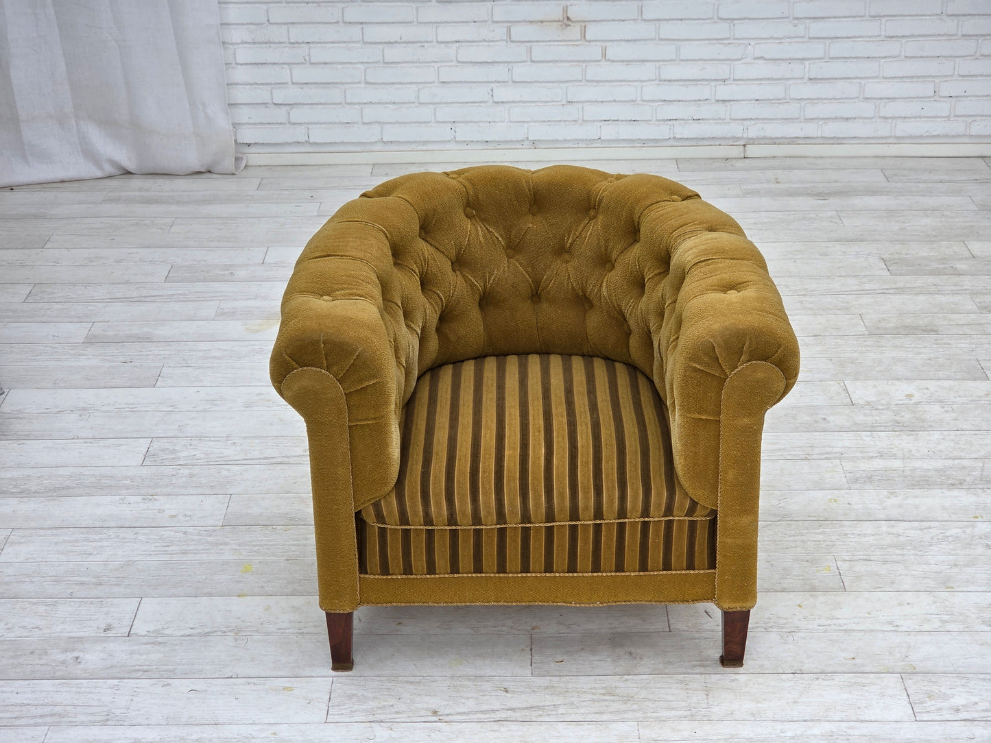1950s, Danish relax chair, green furniture wool, ash wood.