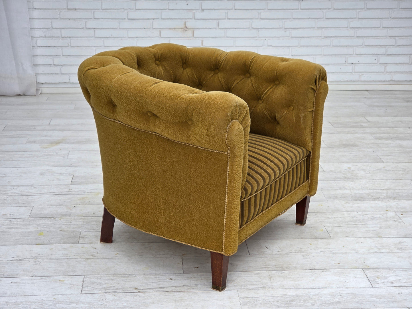 1950s, Danish relax chair, green furniture wool, ash wood.