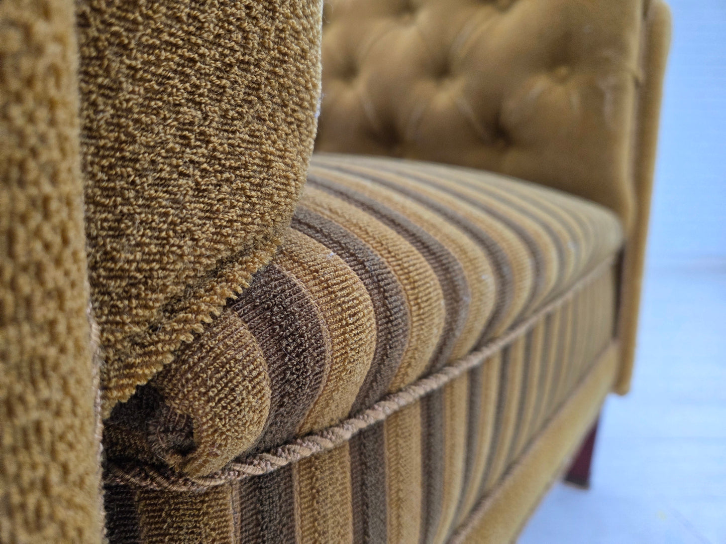 1950s, Danish relax chair, green furniture wool, ash wood.