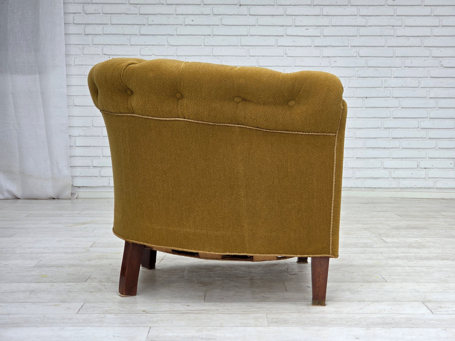 1950s, Danish relax chair, green furniture wool, ash wood.