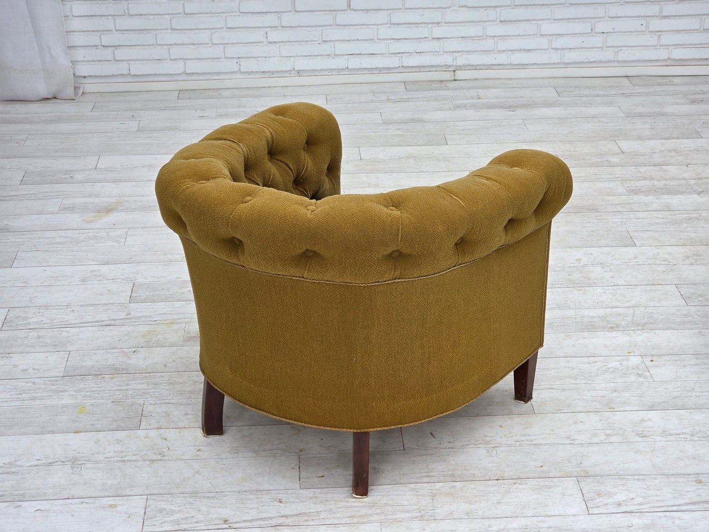 1950s, Danish relax chair, green furniture wool, ash wood.