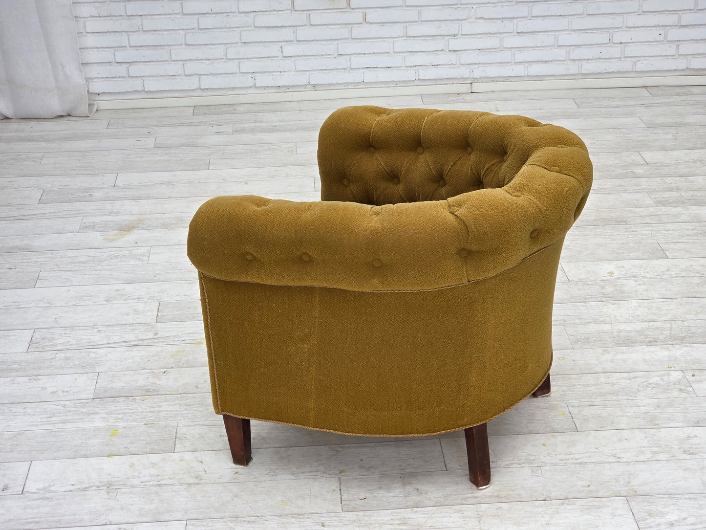 1950s, Danish relax chair, green furniture wool, ash wood.