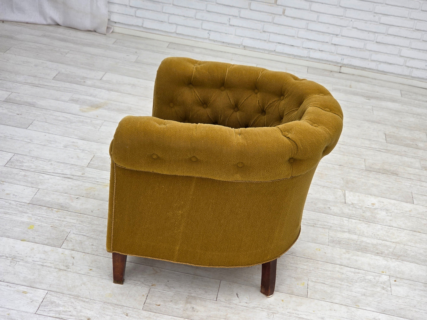 1950s, Danish relax chair, green furniture wool, ash wood.