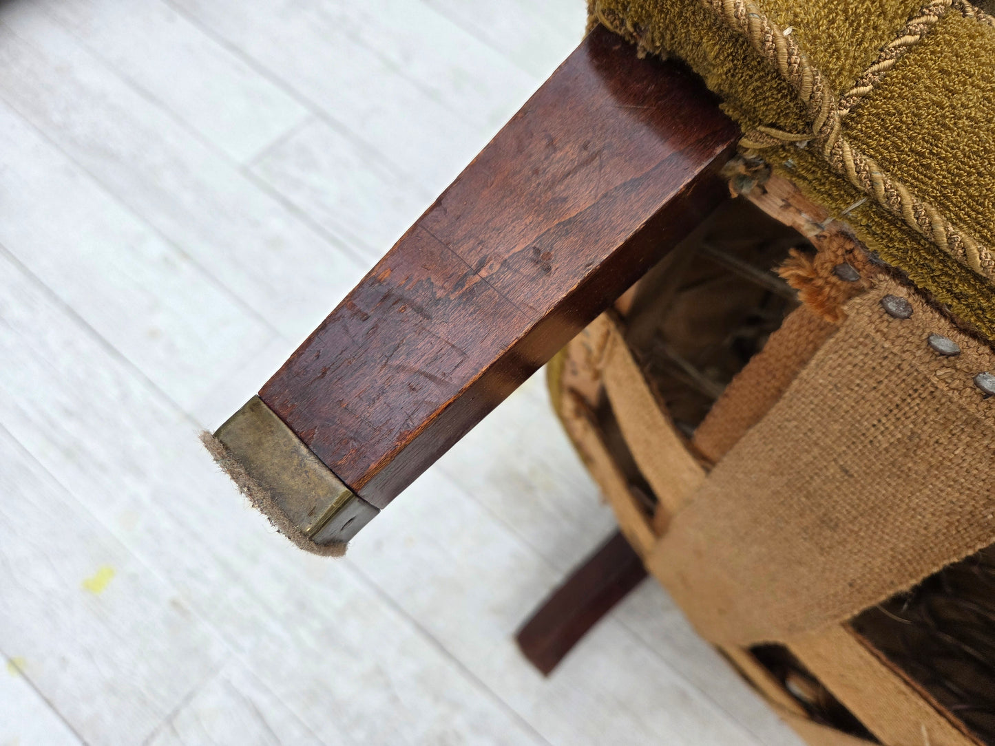 1950s, Danish relax chair, green furniture wool, ash wood.