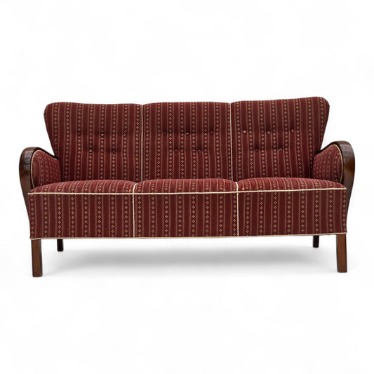 1960s, Danish 3-seater sofa, red furniture wool, beech wood.