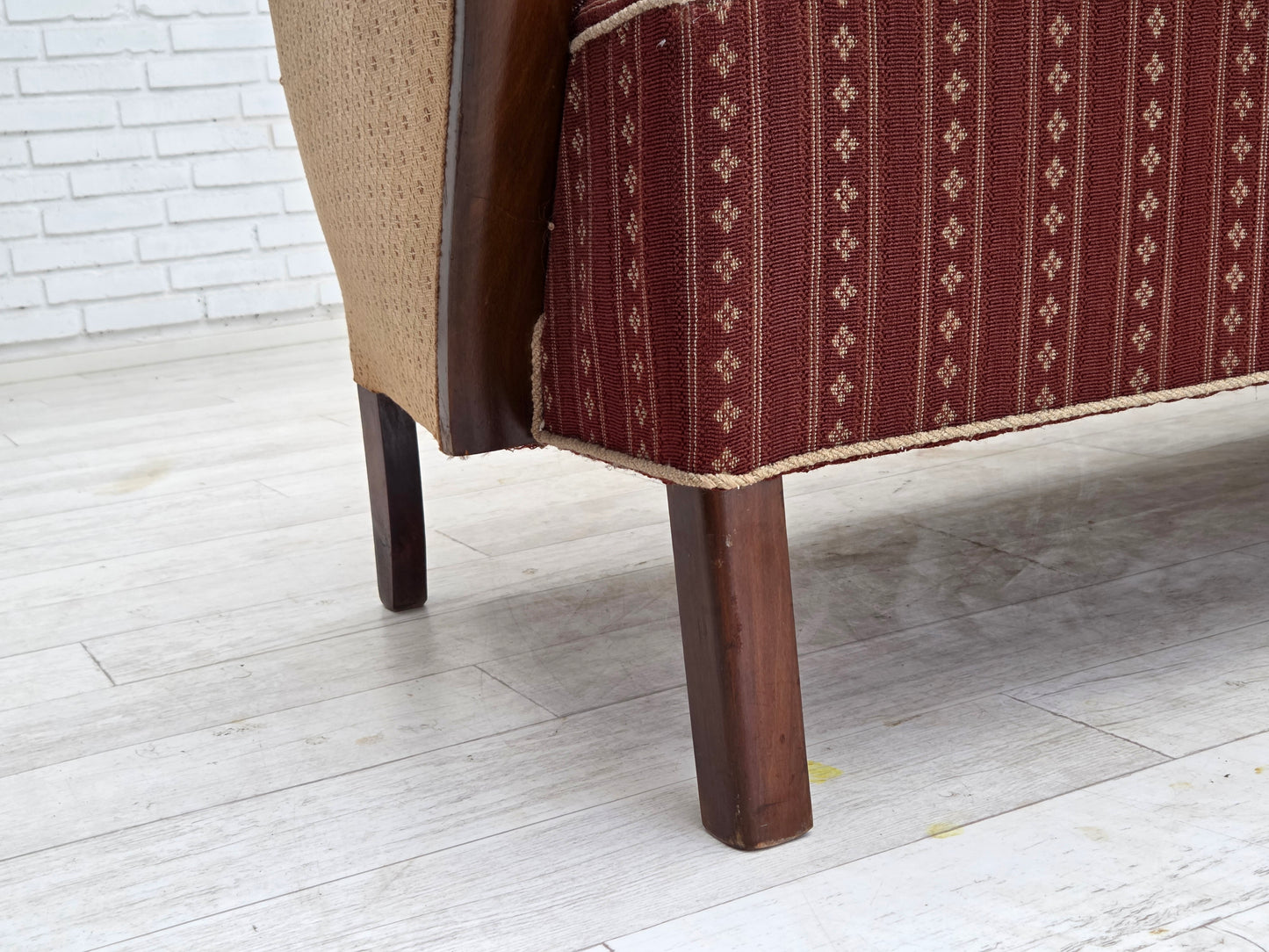 1960s, Danish 3-seater sofa, red furniture wool, beech wood.